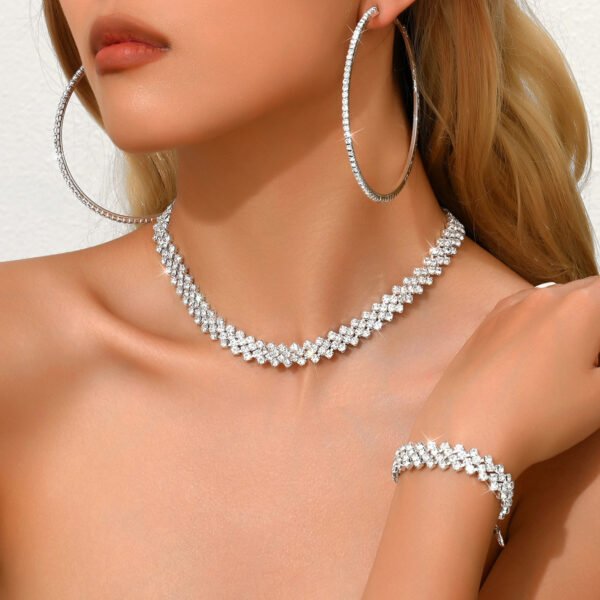 European & American Style Diamond Claw Chain Jewelry Set - Wholesale Accessories Necklace, Bracelet & Earrings