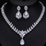 Luxury Water Drop Big Earrings Necklace Bridal Fine Jewelry Set Sparkling Cubic Zirconia Fashion Jewelry Sets