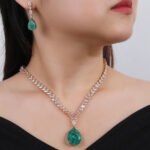 Luxury Women's Silver Necklace and Earring Set with Red and Green Zircon Wedding Jewelry Rhodium Plated - Image 2