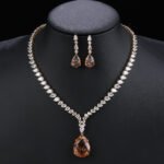 Luxury Women's Silver Necklace and Earring Set with Red and Green Zircon Wedding Jewelry Rhodium Plated - Image 4