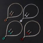 Luxury Women's Silver Necklace and Earring Set with Red and Green Zircon Wedding Jewelry Rhodium Plated - Image 5