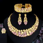 4piece African Cubic Zirconia Extra Large Necklace Women Wedding Party Dubai Gold Plated Luxury Big Jewelry Sets for Brides