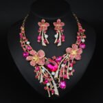Fashion Rhinestone Statement Zircon Heavy Jewellery Multi Color Thick Bridal Necklace Set for Women with Airings Stone Set Mixed