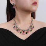 Luxury Women's Bridal Wedding Necklace Earrings Jewelry Set with White Green Cubic Zircon CN10909 Costume Accessories - Image 2