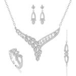 High Quality Luxury Silver Plated Zircon Bridal Jewelry Set for Women for Weddings-Includes Bracelet Earring Necklace Ring
