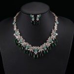 Luxury Women's Bridal Wedding Necklace Earrings Jewelry Set with White Green Cubic Zircon CN10909 Costume Accessories - Image 3