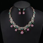 Luxury Women's Bridal Wedding Necklace Earrings Jewelry Set with White Green Cubic Zircon CN10909 Costume Accessories