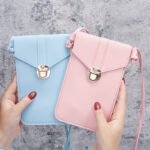 Women's Fashion Lock Buckle Crossbody PU Leather Touch Screen Phone Wallet Retro Student Clasp Small Wallet
