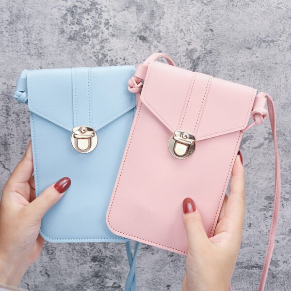 Women's Fashion Lock Buckle Crossbody PU Leather Touch Screen Phone Wallet Retro Student Clasp Small Wallet