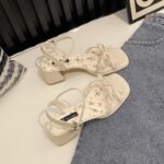 Women's Retro Square-Toe PU Sandals with Chunky Heel - Image 4