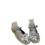 French Bow Mary Jane Shoes Spring Flat Shallow Silver Ballet Shoes - Image 5