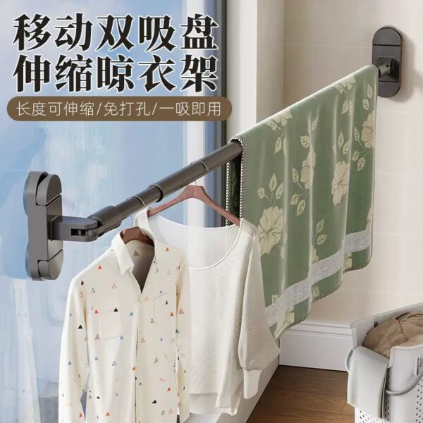 No-Drill Telescopic Suction Cup Clothes Drying Rod Bathroom Curtain Rod Adjustable Installation Balcony Clothes Hanger Curtain Hanger Rod Bathroom