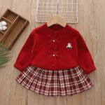 Girls Knitwear Set 2024 Autumn Winter Christmas Baby Knitted Sweater Skirt Suit Two-Piece Set Red Cardigan - Image 4