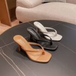 Fashion Square Toe Heeled Sandals for Women Summer 2024 New Trendy Slippers with Mid Heel - Image 5