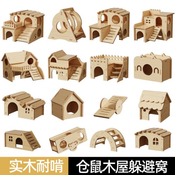 Hamster Hideout Wooden Chew-Resistant House for Syrian Hamsters
