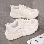 Women's Breathable Mesh Casual Sneakers Thick Sole Comfortable Lace-up Walking Shoes - Image 4