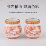 Gold Mouth Dragon Pattern Hand-Painted Bird Food Bowl Set - Image 2