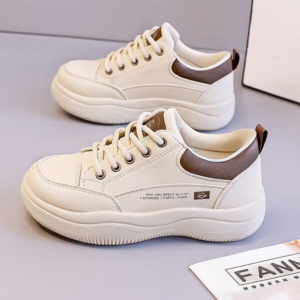 2025 Spring/Autumn New Leather White Sneakers Women Korean Casual Comfortable Student Thick Sole Running Sports Shoes