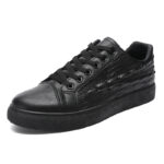 Men's Casual Shoes All-Match Trendy Sports Shoes Crocodile Leather Patent Leather Pure Black Office Board Shoes - Image 5