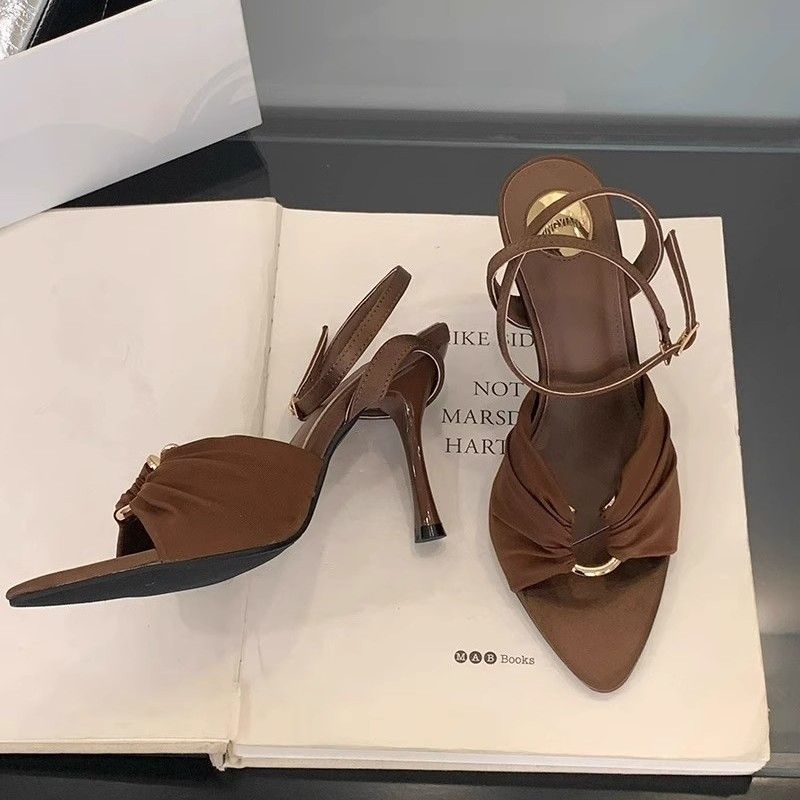 O1CN017OYikx1yZeMrFpHeM_2220360336593-0-cib.jpg Designer One-Strap Sandals 2025 Spring/Autumn New Women's Pointed Toe Open Toe Roman High Heels - Image 1