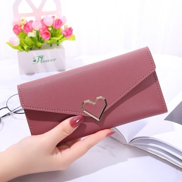 2022 New Plain Weave Heart-Shaped Wallet Women's Long Wallet with Multiple Card Slots and Buckle