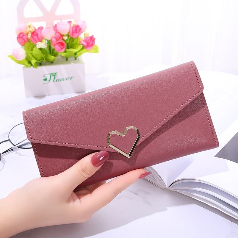 O1CN018t0tJE2NfvsruVFXO_2209400949991-0-cib.jpg 2022 New Plain Weave Heart-Shaped Wallet Women's Long Wallet with Multiple Card Slots and Buckle - Image 1