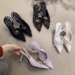 2025 Summer New Fashion Pointed Toe Bow Women's Heeled Sandals with Back Strap