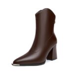 Luxury Versatile Slim Pointed Toe Chunky Heel Short Boots for Women, Autumn/Winter High Heels, French Style Ankle Boots for Petite Women - Image 5