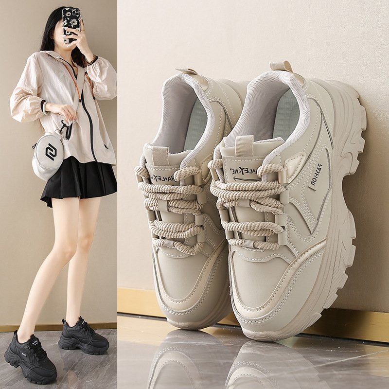 O1CN01AIywyB1arvHGdp3RQ_2217755913384-0-cib.jpg Korean Style Leather Low-top Dad Sneakers Women 2024 Autumn New Breathable Student Sports Heightening Casual 8821 - Image 1