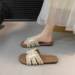 Soft Sole Fairy Pearl Flat Sandals for Women Summer Beach Slippers - Image 3