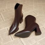 Luxury Versatile Slim Pointed Toe Chunky Heel Short Boots for Women, Autumn/Winter High Heels, French Style Ankle Boots for Petite Women - Image 3