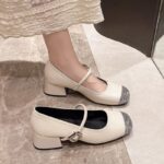 French Style Mary Jane Shoes with Silver Toe, Light-Colored, Height-Increasing, Slimming, One-Strap - Image 2
