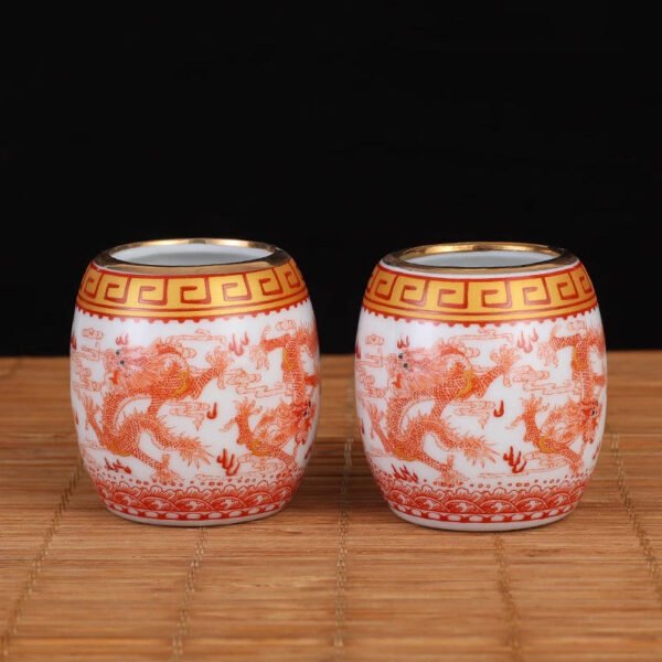 Waist Drum Dragon Pattern Two Piece Set Bare Cup (No Handle