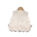 Girl's Knit Vest Cardigan Spring 2025 Lace Trim Sleeveless White Fashion Top - Image 5