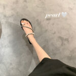 Korean Style Flat Sandals with Rhinestones for Women - Image 2