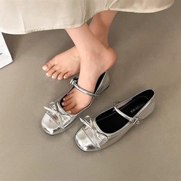 French Retro Ballet Flat Shoes with Bow for Women