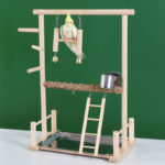 Tiger Skin Peony Cockatiel Bird Stand with Chain, Ladder, Nail File, Solid Wood Perch, Interactive Platform, Prickly Ash Wood Bird Stand - Image 3