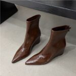 Chanel-style Versatile High-heel Ankle Boots for Women, Pointed Toe, Back Zipper, Fashionable Slim Boots