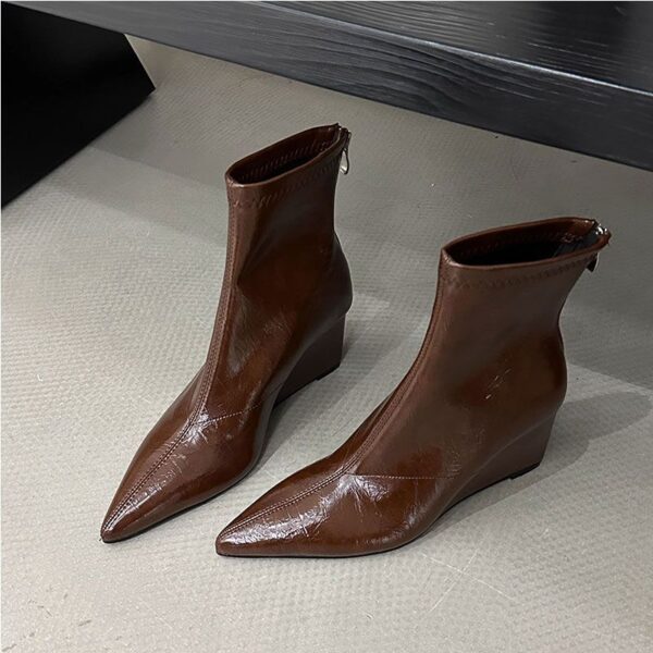 Chanel-style Versatile High-heel Ankle Boots for Women, Pointed Toe, Back Zipper, Fashionable Slim Boots