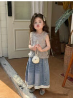 Girls Lace Vest and Denim Pants Set