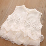 Girl's Knit Vest Cardigan Spring 2025 Lace Trim Sleeveless White Fashion Top - Image 4