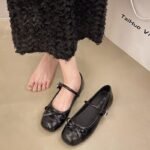 French Bow Mary Jane Shoes Spring Flat Shallow Silver Ballet Shoes - Image 3