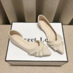 Women's Pointed Toe Flats - Pearl Embellished Slip-On Shoes - Image 4