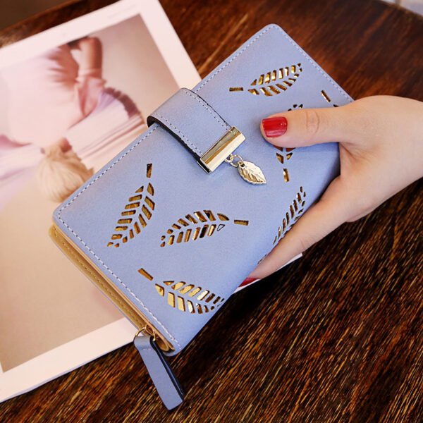 2025 New Ladies Wallet Sweet and Feminine PU Leather Horizontal Zipper Mid-Long Wallet Hollow Leaf Coin Purse