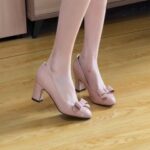 Nude Pink Round Toe Bow Flat Shoes 2025 Spring Autumn New French Design High Heels - Image 3