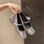 French Style Mary Jane Shoes with Silver Toe, Light-Colored, Height-Increasing, Slimming, One-Strap