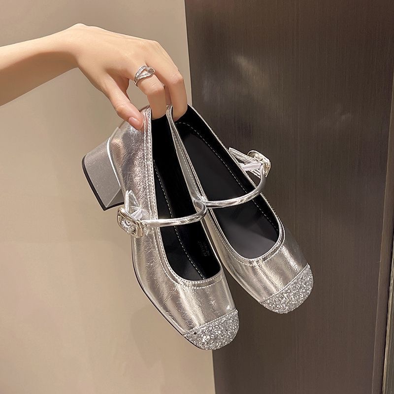 O1CN01Qn3ndd1gLIpVSfcJk_2218623524125-0-cib.jpg French Style Mary Jane Shoes with Silver Toe, Light-Colored, Height-Increasing, Slimming, One-Strap - Image 1