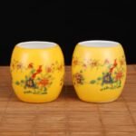 High White Yellow Base Waist Drum Branch And Bird With 1.8 Ebony Inlaid Painting Handle