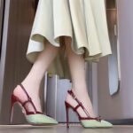 Green Bow Sexy High Heel Shoes for Women, Pointed Toe Ankle Strap Heels, Satin - Image 2