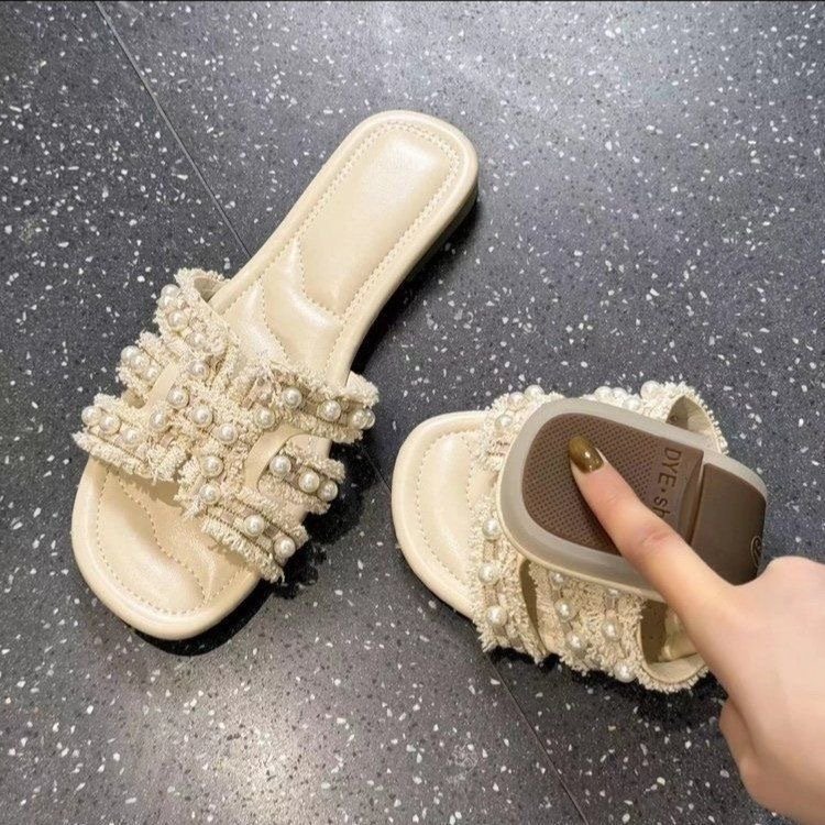 O1CN01ShssqV1gLIq6tevjN_2218623524125-0-cib.jpg Fashion Flat Sandals Slippers Summer Casual Beach Pearl Toe-Cover - Image 1